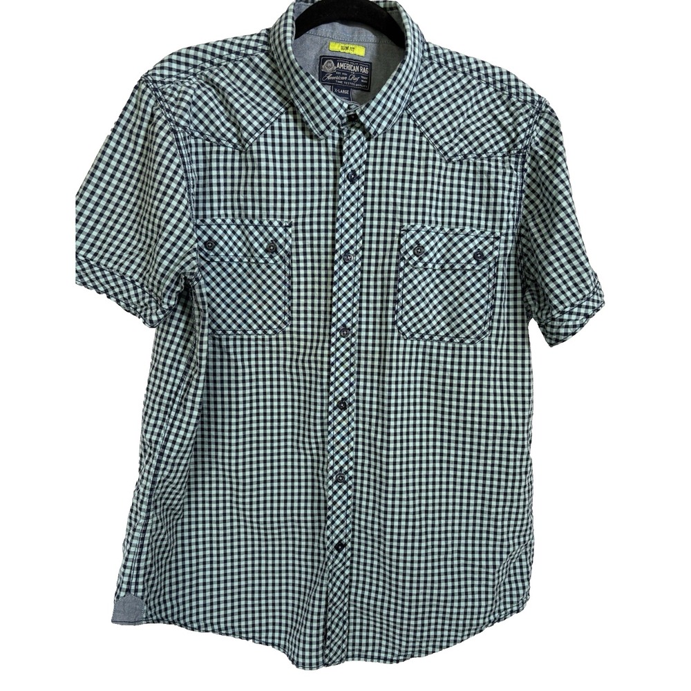 American Rag Shirt Size XL Slim Fit Short Sleeve Check